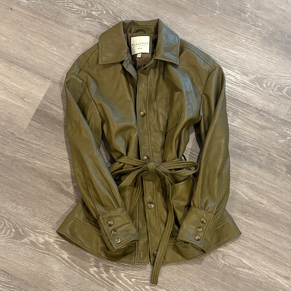 Bagatelle Chic Olive Leather Jacket with Belt